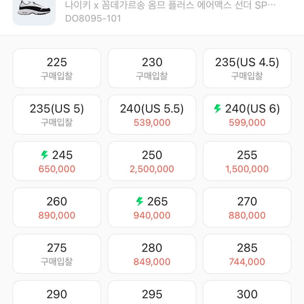 나이키 x 꼼데가르송 옴므 플러스 에어맥스 선더 SP 화이트 블랙