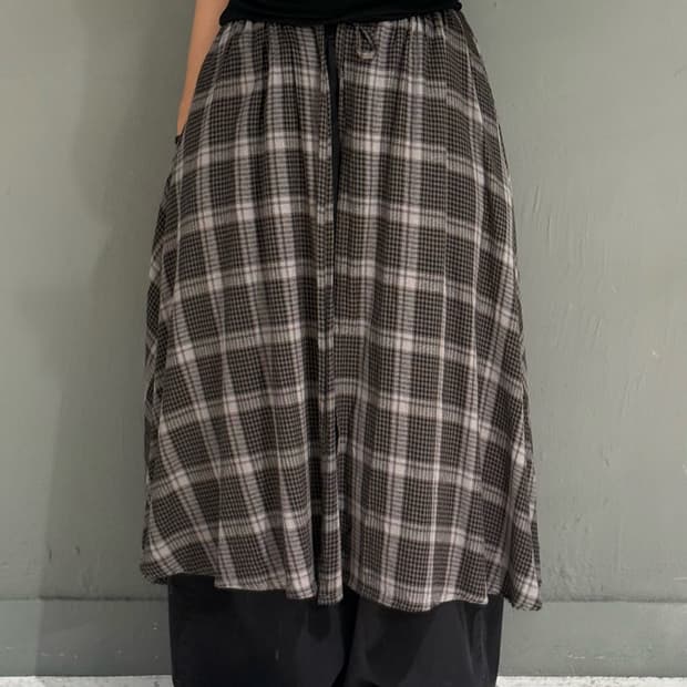 check pattern wrap detail skirt