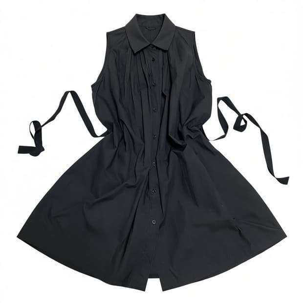 블랙 나시 셔링 셔츠 원피스 
