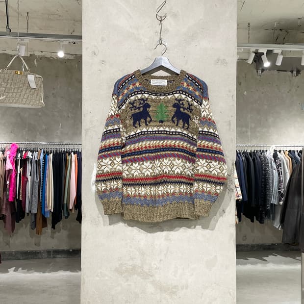 팬 플래닝 카키 페어아일 디어 아크릴 울 스웨터