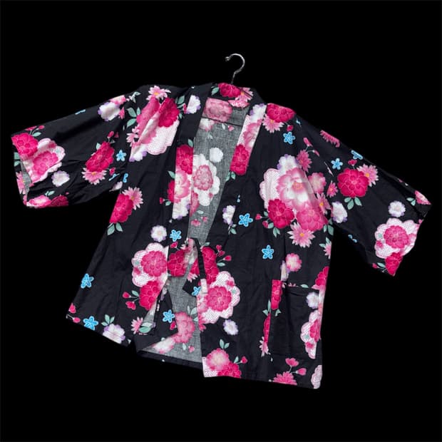 핑크 플라워 패턴 하오리 가디건