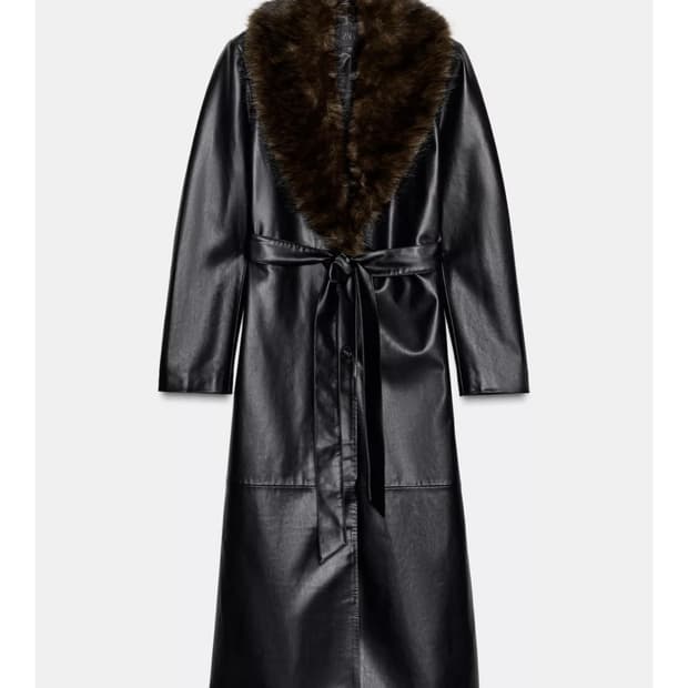 자라 탈부착형 칼라 퍼 코트 레더 롱코트 
