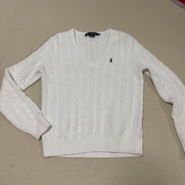 폴로 랄프로렌 브이넥 니트 스웨터 (XL, 화이트)