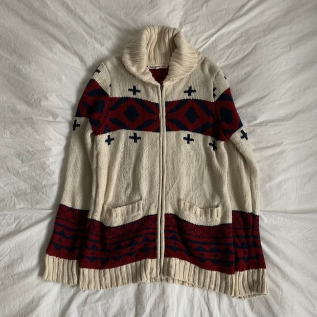 패턴 니트 집업 가디건