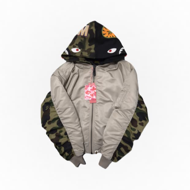 베이프 샤크 얼굴 블루종 항공 후드점퍼 F 베이지/블랙 할인