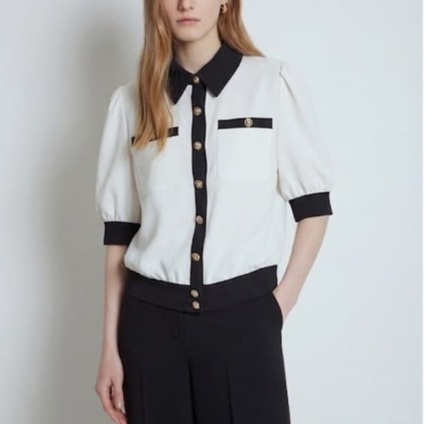 모조에스핀 칼라블록 블라우스 55사이즈