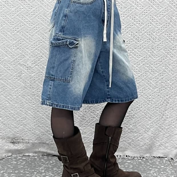 빈티지 스트릿 캐주얼 버뮤다 데님 카고 반바지 26인치 C11005