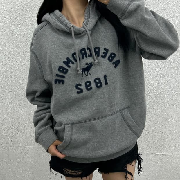 아베크롬비 센터로고순록 그레이 후드 XL