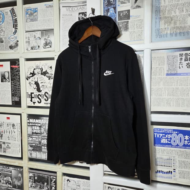 나이키 스우시 블랙 코튼 후드집업