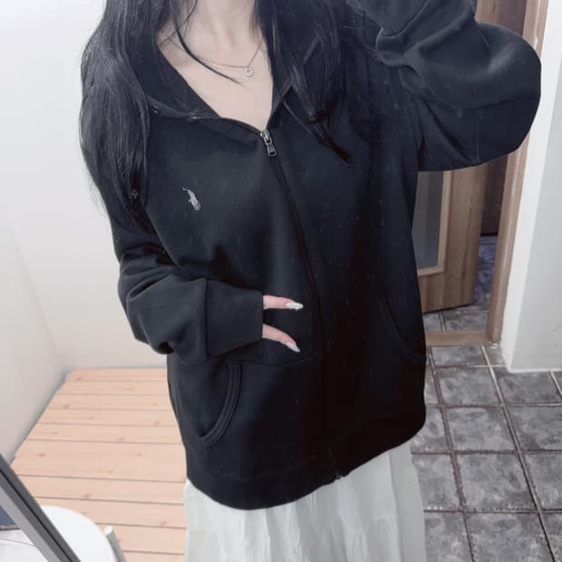 XL 폴로랄프로렌 남성 블랙 캐주얼 포니 면 후드집업 잠바 자켓