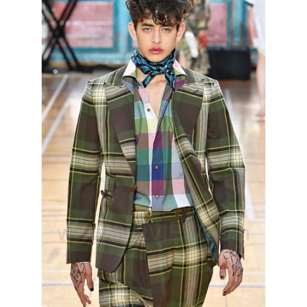 비비안웨스트우드맨 2018ss runway 타탄체크 테일러드 수트 셋업
