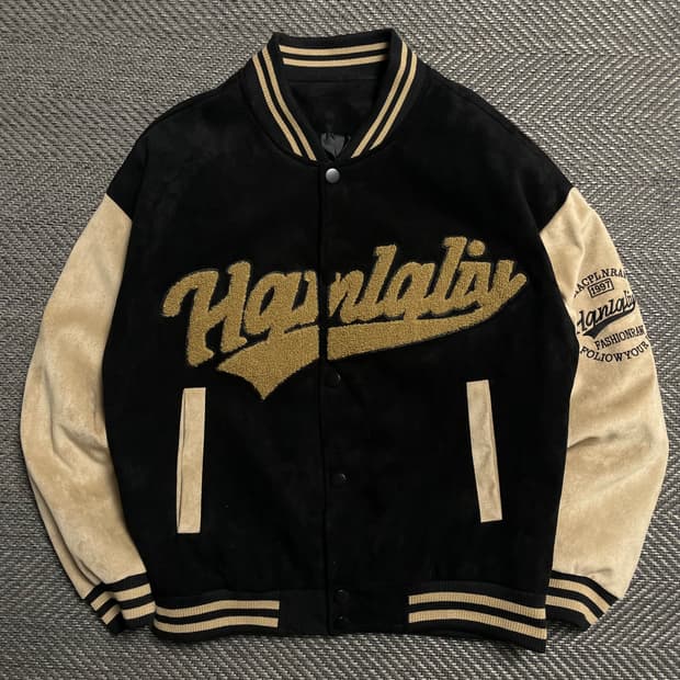 빈티지 Hanralis 빅로고 스웨이드 스타디움 바시티 자켓o 5239