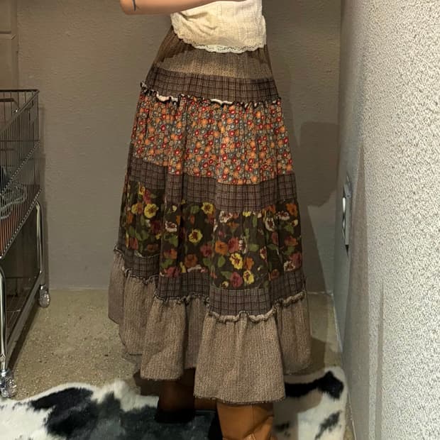 빈티지 플로럴 모리 스커트