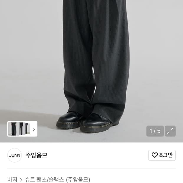 핀 스트라이프 매드플리츠 와이드 트라우저 (차콜) / M