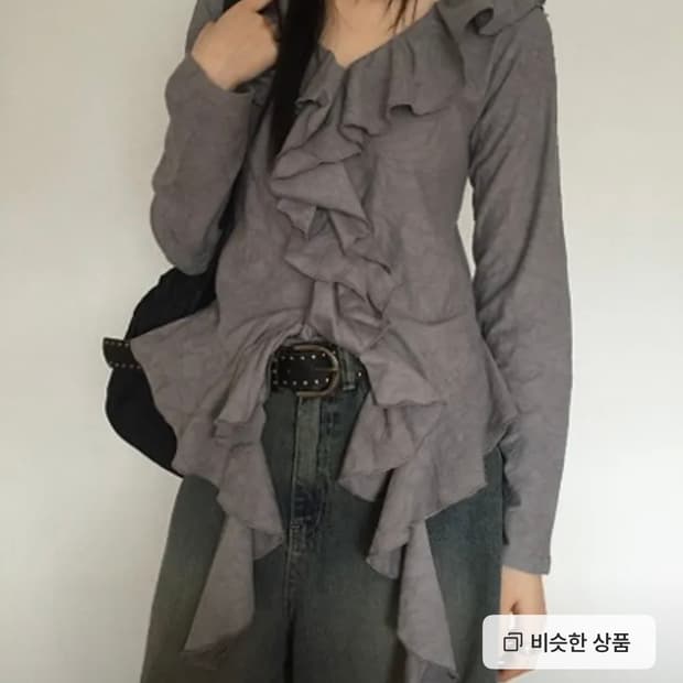 더기 윙클 프릴 블라우스 티셔츠 gray