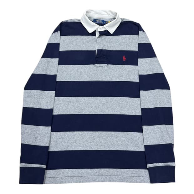 폴로 랄프로렌 QR 스트라이프 럭비 PK 카라티 네이비 그레이 M