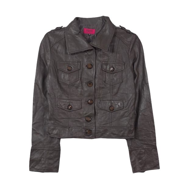 OZOC 빈티지 다크브라운 리얼 램스킨 멀티포켓 레더 자켓 38