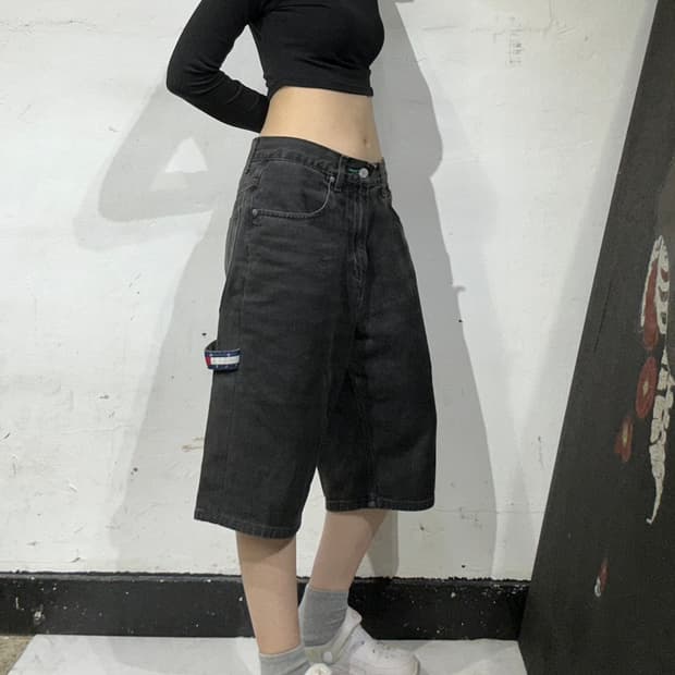 00s 타미 힐피거 카펜터 흑청 버뮤다 팬츠 반바지 