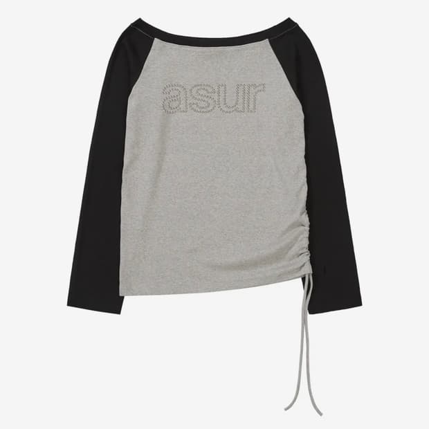 애즈유아 AU 보트넥 셔링 롱슬리브 멜란지