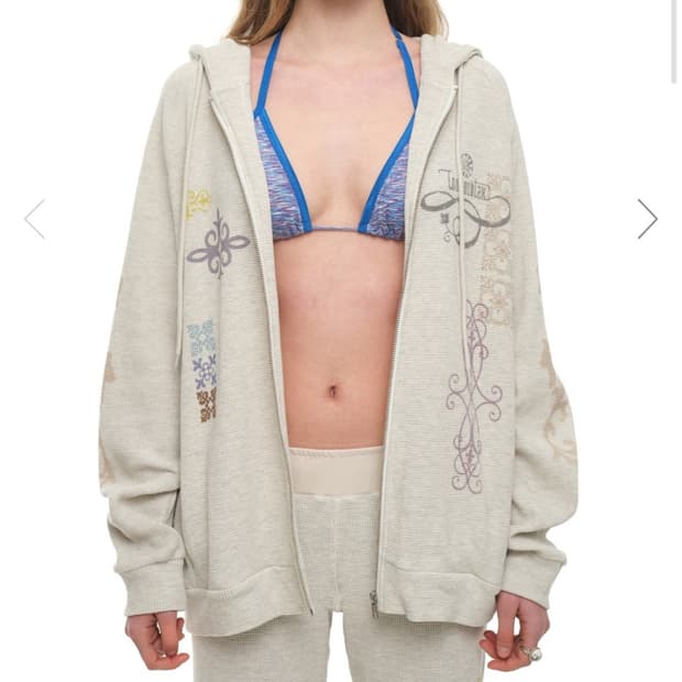 투머치택스 FOLK PATTERN WAFFLE ZIP-UP HOODIE