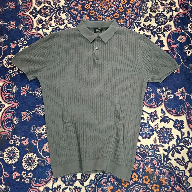 (미사용)마시모두띠 카키 3버튼 카라넥 반팔 니트 L