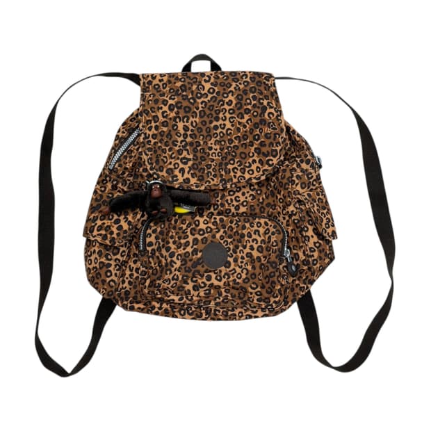 키플링 빈티지 레오파드 호피 포켓 백팩 가방 브라운