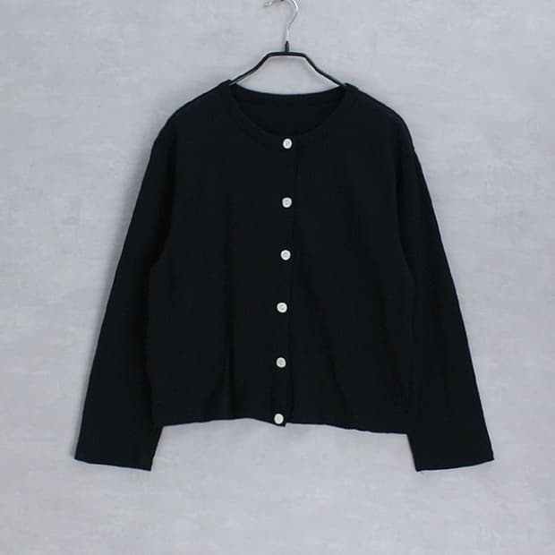 crew neck black cotton cardigan