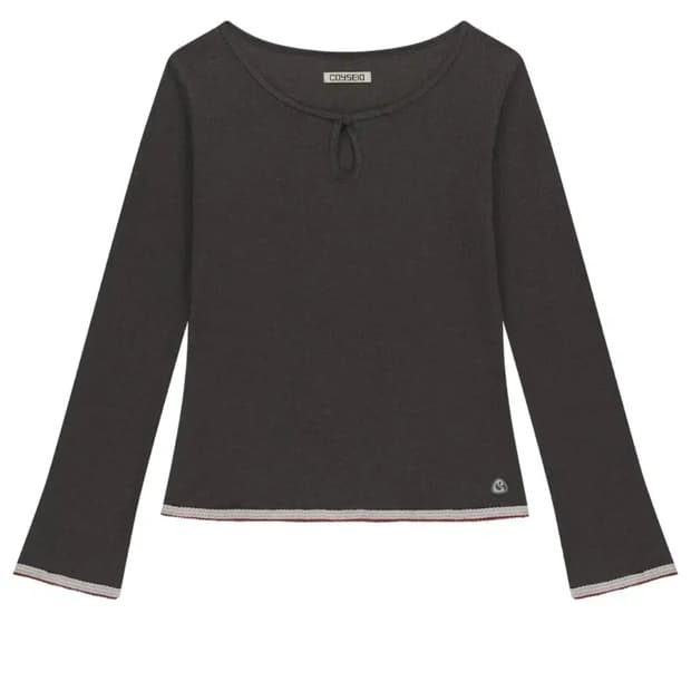 코이세이오 아일렛 레이스 롱슬리브 브라운