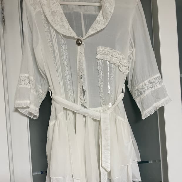 7부 시스루 프릴 가디건