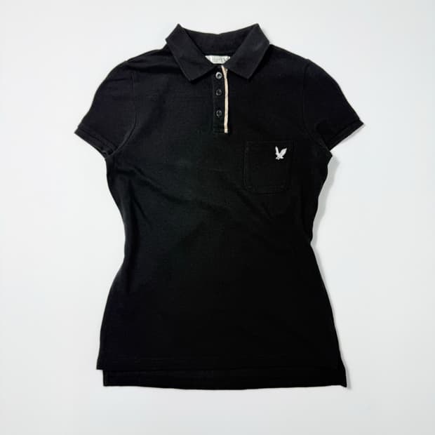 빈티지 Lyle & Scott 블랙 반팔 카라티
