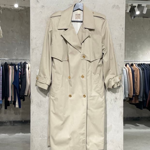 올드 셀린느 라이트 베이지 금장 버튼 트렌치 코트