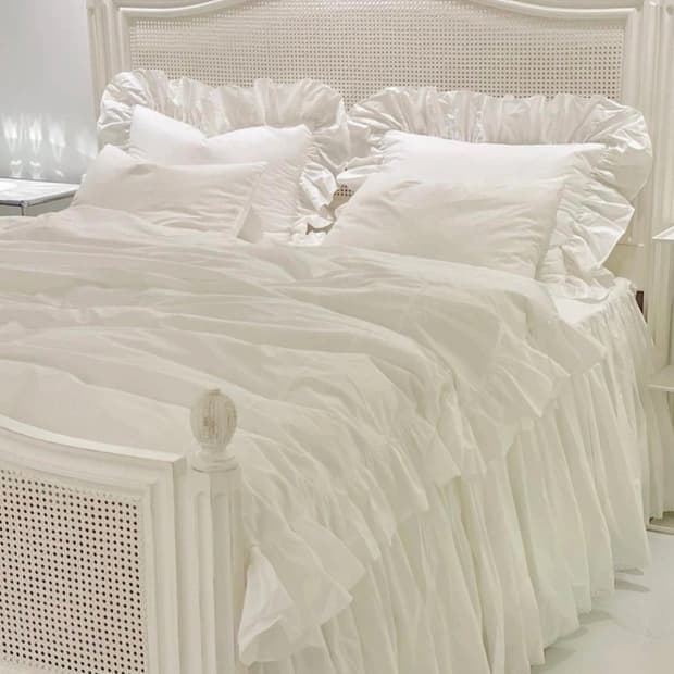 화이트 프릴차렵이불커버 슈퍼싱글 