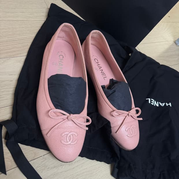 샤넬 핑크 플랫슈즈 37