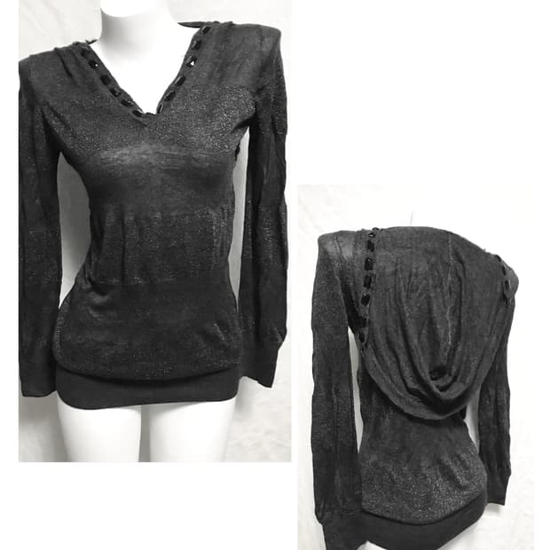 빈티지 vkei 펑크 스터드 글리터 니트 후드 롱슬리브 탑