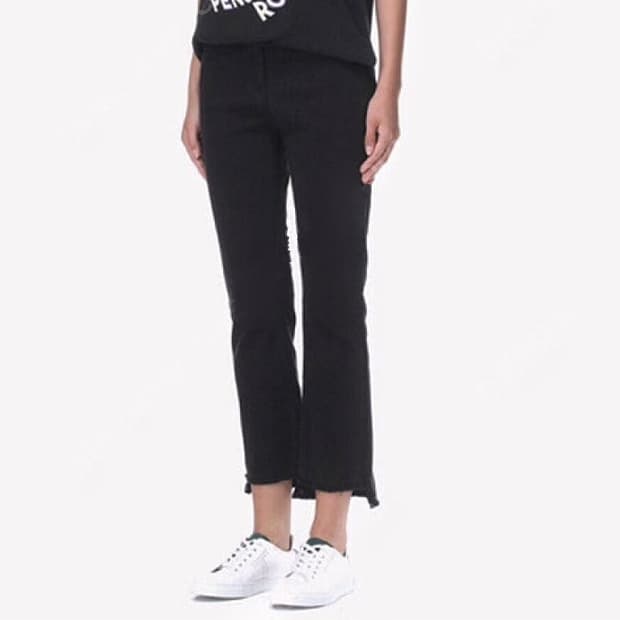 타임 레터링 헴 블랙 데님 진