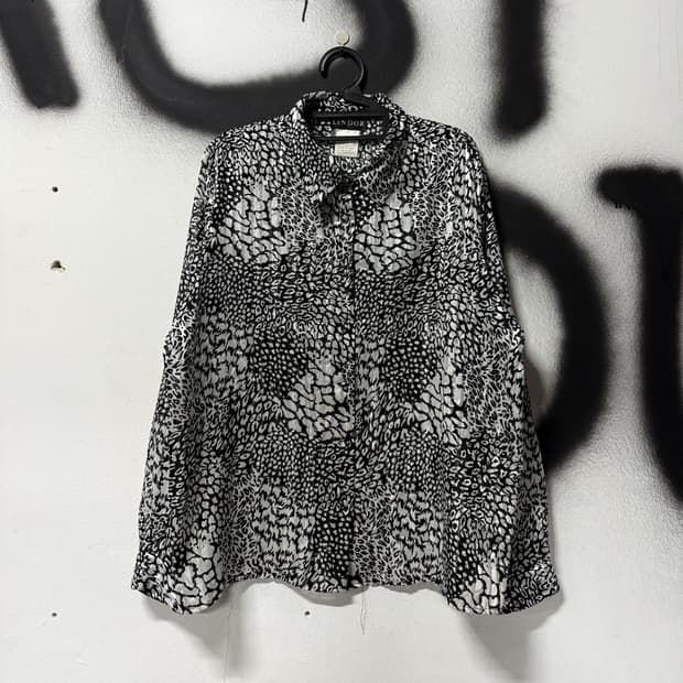 VTG 빈티지 애니멀 레오파드 풀 패턴 실버 셔츠