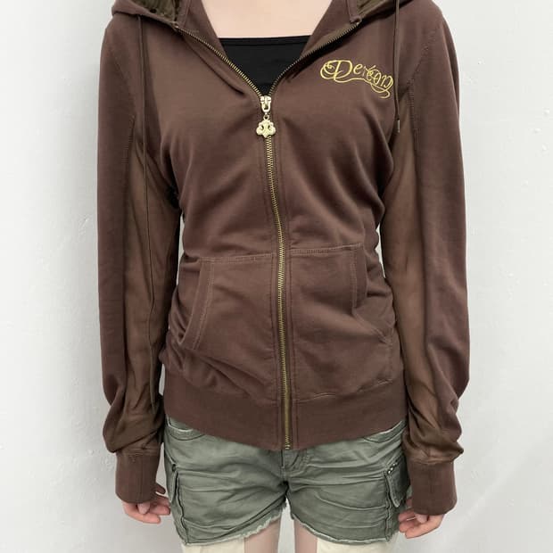 y2k 메쉬 자수 디테일 후드집업 