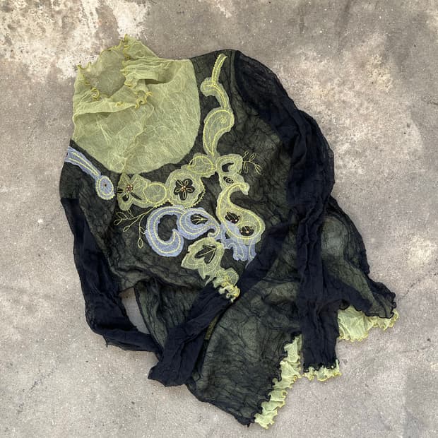 Vintage (Japan made) 애스닉 패턴 시스루