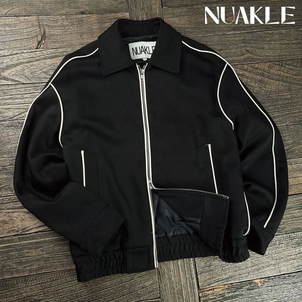 [누아클레] 투웨이 지퍼 파이핑 블루종 자켓 블랙 M19144