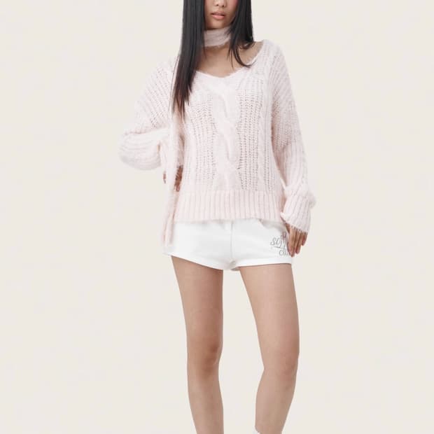 클리시어 소프트 케이블 니트 핑크 머플러 쓰리타임즈 더티스