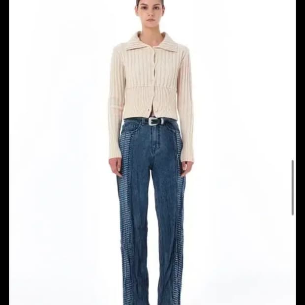 (마지막특가) 마뗑킴 로고 프린트 크링클 데님팬츠 m