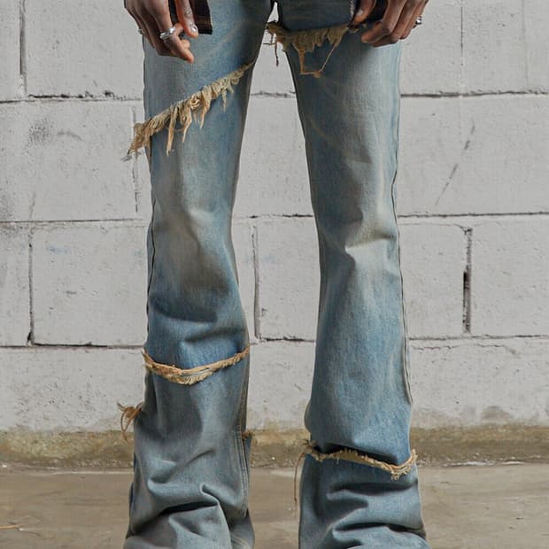 더써든랩 double layered cut off denim jean L