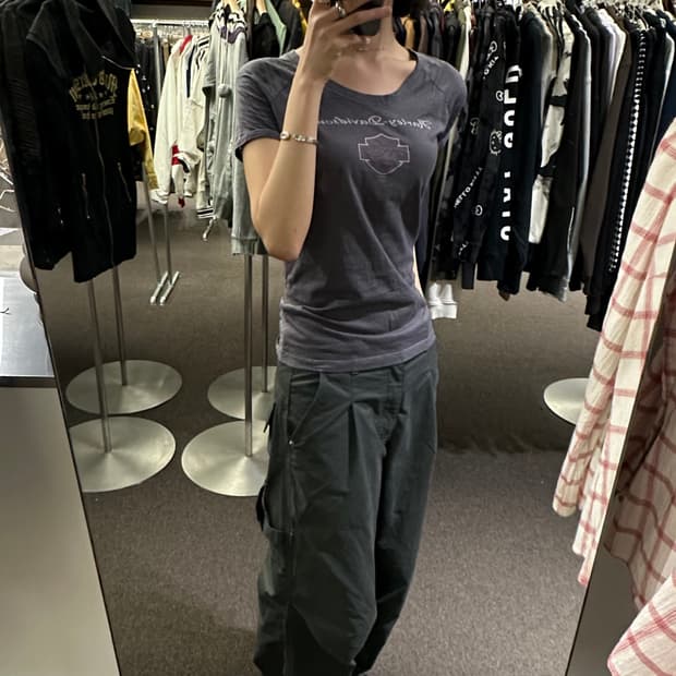 OS)할리데이비슨 빈티지 여성 슬림 반팔