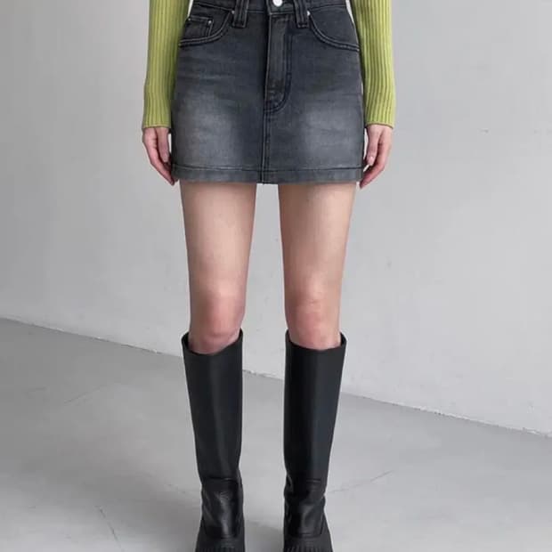 블랙업 마지팬 로우웨이스트 데님 스커트 청치마 흑청