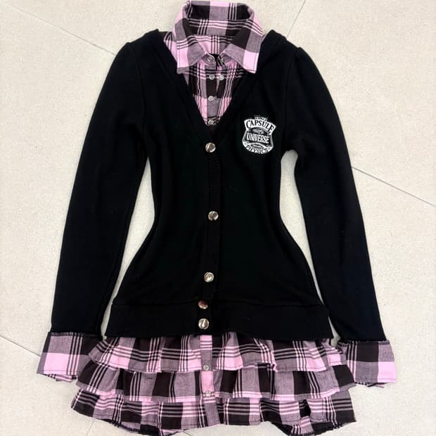 핑크체크 레이어드 캉캉 원피스