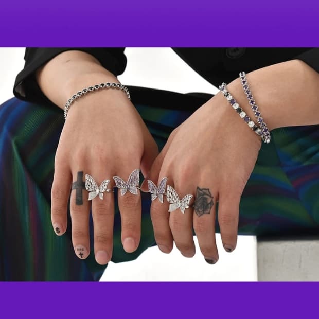 미착용) 버터플라이 반지 퍼플