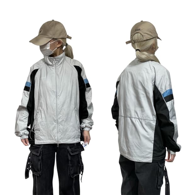 휠라 그레이 올드스쿨 오버핏 바람막이 자켓 L