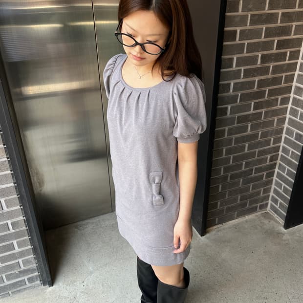 Chrif 리본 장식 원피스 그레이