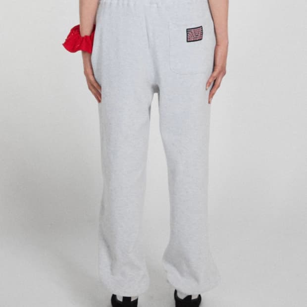 미나수 트랙 로고 와플 조거 팬츠 화이트 멜란지