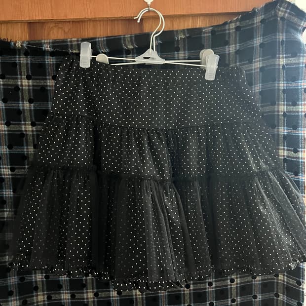 도트 망사 레이어드 프릴스커트